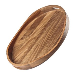 Bandeja para servir de forma ovalada de madera de acacia maciza con acabado de madera Natural de excelente calidad con asas de Metal para servir y usar en decoración - Product Image 5