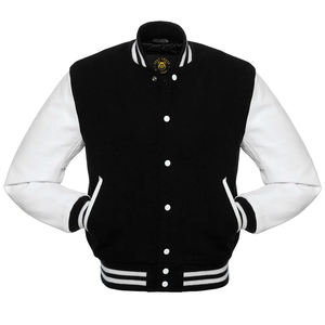 Chaqueta Letterman BrightWhiteSleeves-Black Body con Mangas de Cuero, Chaqueta Varsity Personalizada de Cuero para Hombre - Product Image 1