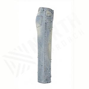 Jeans en denim vintage, streetwear, pantalon baggy à jambes larges, taille haute, vente en gros, OEM, pantalon à prix avantageux, durable, couleur personnalisée - Product Image 3