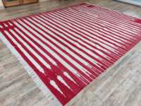 Top vente 100% coton rouge et blanc rayure plat armure laine à la main Dhurrie tapis indiens tapis au meilleur prix