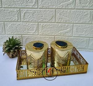 Nouvel arrivage Fruits secs Dates Bocal Couvercle en bois Plateau métal Condiments Container Cover pour Ramadan Mariages Cadeaux d'affaires Stockage - Product Image 3