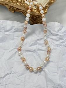 S925 <b>Sterling</b> <b>Silver</b> 7.5-8.5mm Freshwater <b>Pearl</b> <b>Necklace</b> White & Pink Multicolor Natural <b>Pearl</b> Strand Jewelry for Women - Product Image 1