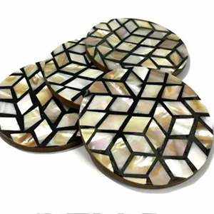 Mother of Pearl Posavasos Set Negro Blanco Fregona Venta caliente de madera personalizada nácar Posavasos Set con color natural - Product Image 4