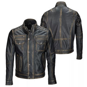Chaqueta de Motociclista de Cuero en Negro/Marrón/Marrón Desgastado, Chaqueta de Cuero de Cordero para Hombre - Product Image 2