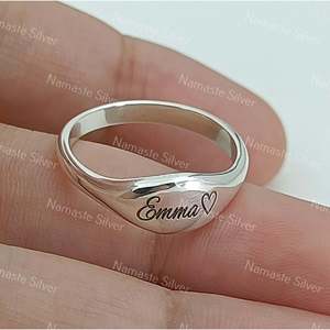 925 Sterling Silver Custom Name <b>Ring</b> <b>Dainty</b> Handmade Band with Engraved Text Name Slogan Message Personalized Jewelry for Gifts - Product Image 5