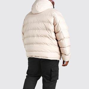 Veste matelassée beige pour hommes pullover grande taille manteau à capuche brillant veste d'hiver épaisse à bulles logo à l'avant - Product Image 5