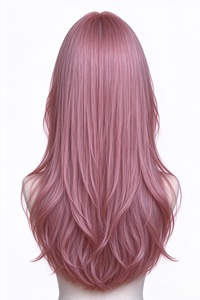 Perruque longue ondulée rose-brun 100% cheveux humains, raie au milieu, aspect naturel, pour femmes - Product Image 3