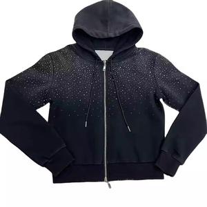 New Arrival Acid Wash Streetwear Hooded Heavyweight Solid Warm Winter Rhinestone <b>Tracksuit</b> High Quality Custom Logo Cotton - Product Image 3
