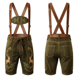 Pantalones Cortos Bávaros de Gamuza Verde Oliva Personalizados, Pantalones Cortos Tradicionales de Cuero Bordado para Festivales, Fabricante OEM - Product Image 3