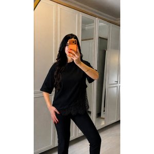 Blusa de Viscosa Suave de Doble Hilo para Mujer de Jane's, con Mangas Tres Cuartos, Cuello Redondo y Elegante Detalle de Encaje para Uso Diario Informal - Product Image 1