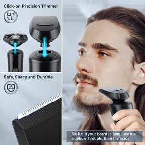 Rasoir électrique facial sans fil rechargeable, rasoir rotatif à sec, charge rapide, IPX7, pour le visage, lavable, pièces de rechange - Product Image 3