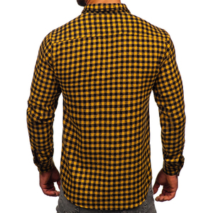 Chemise en flanelle d'extérieur pour hommes en carreaux curry avec empiècements occidentaux fermeture à pression sur le devant et deux poches poitrine - Product Image 3