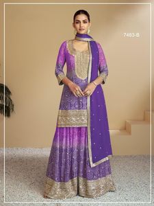 Vente en gros Quantité Fourniture de haute qualité Crep Silk Sharara Salwar Kameez pour les mariés Femme de chambre au meilleur prix de l'Inde - Product Image 4