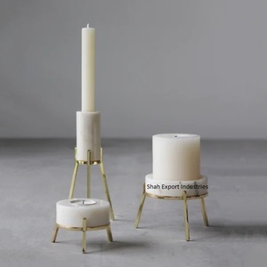 Bougeoir en marbre blanc décoratif antique avec support en laiton doré pour la décoration de lumières de table de salon à la maison - Product Image 5