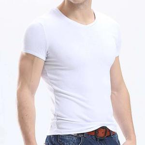 Camiseta con cuello en V en blanco sólido de Navidad Vintage para hombre y mujer, 100% de algodón de punto de manga corta, informal, transpirable, rápido, 220 gramos - Product Image 2