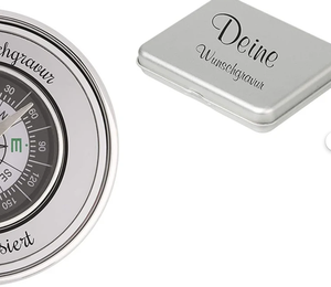 Boussole de qualité supérieure avec gravure, en métal rond argenté brillant, dans un étui métallique, cadeau personnalisé avec nom gravé, anniversaire - Product Image 2