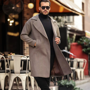 Abrigo largo reversible de mezcla de lana para hombre, chaqueta de invierno con capucha, cierre impermeable de doble botonadura, decoraciones con botones estampados de otoño - Product Image 1