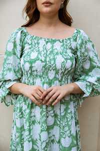 ชุดเดรสยาวสีเขียวยาวชุดเดรสยาวผ้าฝ้ายเอวธรรมชาติสำหรับผู้หญิงชุดฤดูร้อนส่งออกจากผู้ผลิตอินเดีย - Product Image 5