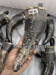 Cuerno para beber Natural de Búfalo de Venta caliente con llantas de latón, funda de ágata y cuero a los precios más baratos de M R S EXPORTS - Product Image 3
