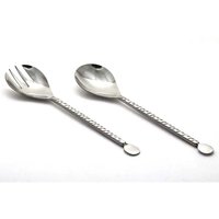 Serveur à salade en acier inoxydable de luxe moderne fait à la main, outils à salade, manche en spirale martelé, finition argentée, passe au lave-vaisselle, résistant au four