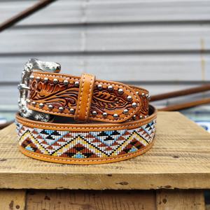 Nueva tendencia Pure Hand Beaded Western Cowboy Cowgirl Cinturón de cuero Estilo étnico de los hombres con aleación de longitud personalizada para hebilla - Product Image 6