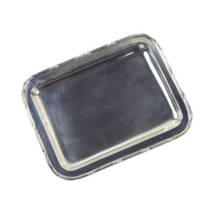 Plateau de service plaqué argent avec plusieurs poignées métalliques, plateau décoratif de conception de finition brillante - Product Image 1