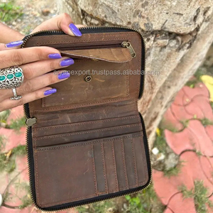 Mini bolsos de mano de cuero de vaca hechos a mano, estilo occidental, monederos continentales con cremallera de cuero auténtico, tarjeteros de mano de cuero genuino - Product Image 4