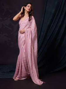 Trendmalls Unstitched Pink <b>Chocolate</b> Silk Saree Women Casual <b>Wedding</b> Mirror Work Embroidery Real Wholesale Price Indian Regular - Product Image 2