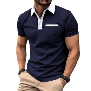 Nueva Camiseta de manga corta de color sólido para hombre con patrón de solapa de moda diseñada para Polo para primavera - Product Image 2
