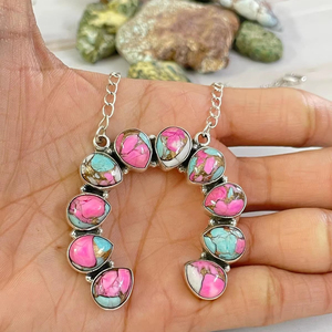 Collier en argent sterling fait à la main en barbe à papa turquoise Pastel Gemstone Boho Jewelry - Product Image 1