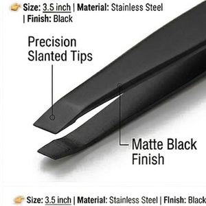 Pinzas Profesionales de Punta Inclinada de 3.5 Pulgadas con Recubrimiento Negro, Pinzas de Precisión para Depilación de Cejas - Product Image 2