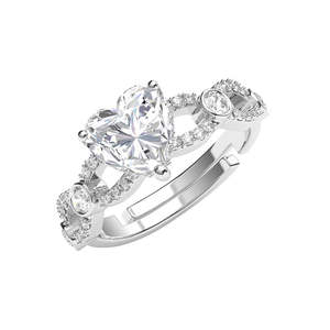 Anillo de Compromiso CLARA 925 de Plata de Ley con Corazón Alfie, Anillo Romántico para Hombre con Racimo de Platino, Diamantes y Rodio, Talla Ajustable - Product Image 1