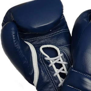 Professional <b>Lace</b> Up Boxing Gloves Navy Genuine Leather Training Sparring Gloves Handcrafted Fight Gear - Product Image 4