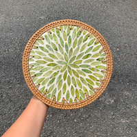 Meilleure vente ronde rotin napperon caboteur mosaïque perle plateau fait main produit artisanal fabriqué au Viet Nam