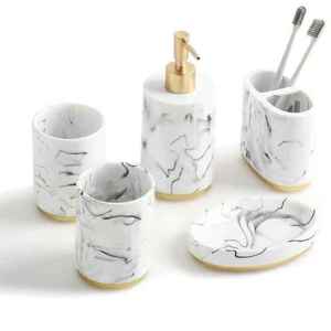 Ensemble de salle de bain contemporain en résine accessoires de vanité élégants porte-savon porte-brosse à dents plateau de gobelet élégant fait à la main - Product Image 4