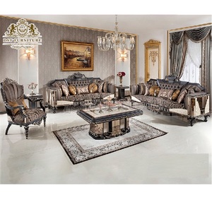 Meubles de salon formels sculptés à la main de Style victorien, ensemble de canapé en bois massif indien de conception de luxe sculpté Royal - Product Image 1