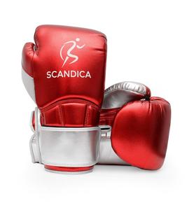 Guantes de boxeo rojos y plateados de primera calidad hechos de cuero sintético duradero que ofrece protección de comodidad y un rendimiento potente - Product Image 5