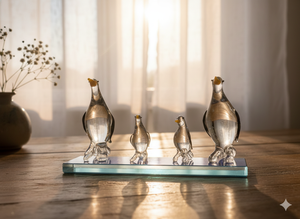 Ensemble de figurines de pingouins en verre soufflé à la main avec base rouge, décoration sur le thème des animaux - Product Image 4