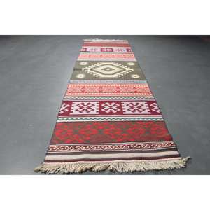 Alfombra Turca Vintage de 2.5x8 pies, Alfombra Roja con Diseño de Patchwork - Product Image 2