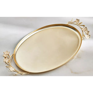Plateau de service ovale en métal doré moderne avec fleur Décoration de table en gros Plateau de service alimentaire pour accessoire de décoration intérieure - Product Image 2