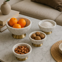 Ensemble de bols de service en marbre de luxe avec base dorée, faits à la main et personnalisables pour le Ramadan et les mariages, décoration moderne pour la cuisine et la maison