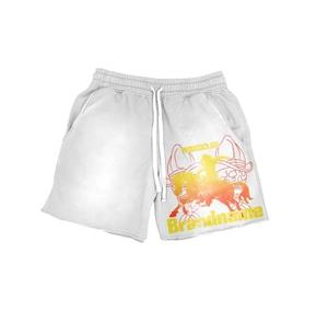 Short en polaire délavé vintage à impression bouffante 3D personnalisé motif solide short de sueur d'été bord coupé patch de détresse lavé à l'acide - Product Image 1