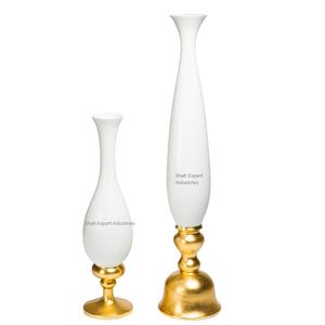 Classic <b>White</b> & <b>Gold</b> Metal Flower <b>Vase</b> Handmade Design for Home Living Room Wedding Tabletop Decoration - Product Image 1