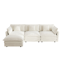 Canapé modulaire en forme de L en chenille blanche avec ottoman réversible pour salon et home cinéma