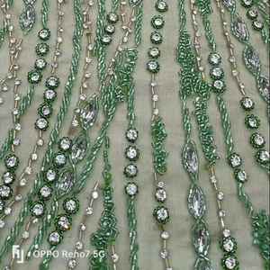 Tissu perlé de luxe de haute qualité avec Zircon fait à la main 100% Polyester meilleur prix exportation du fournisseur indien pour la fabrication de vêtements - Product Image 1