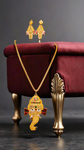 <b>Elephant</b> Shaped <b>Necklace</b> Earrings Set with 22Ct Gold Plated Unique <b>Necklace</b> Earrings Set For Women Wear Jewelry - Product Image 2