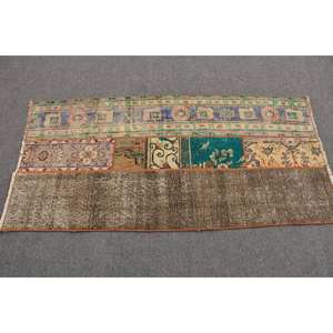 Tapis écologique en laine vert marron de 2,6x5,5 pieds Style Tabriz Patchwork Motif Salle à manger Nouveau! - Product Image 3