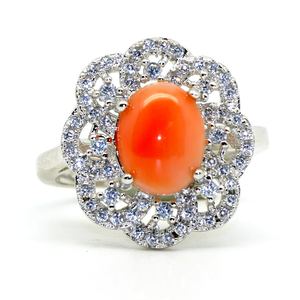 Bijoux fantaisie 925 argent Sterling plaqué rhodium ovale Cabochon 7x9mm broche réglage pierre précieuse anneau naturel rose corail - Product Image 3