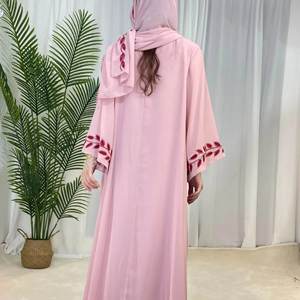 2025 Cheap Casual Plus Size Ladies Clothes Solid Pink Color Islamic Clothing Abaya Women Muslim Dress - Product Image 2