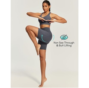 กางเกงขาสั้นกีฬาเอวสูงสีเทา มีกระเป๋า ระบายอากาศ แห้งเร็ว ผ้าถักสแปนเด็กซ์ ทรงเข้ารูป สำหรับผู้หญิง - Product Image 6